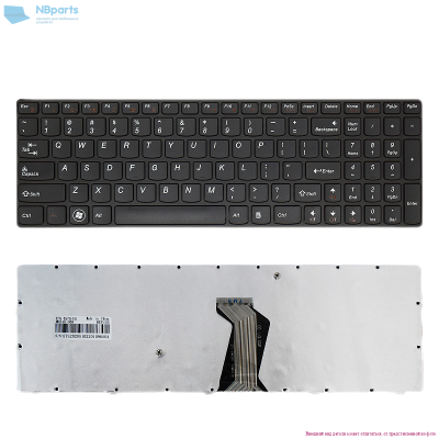 Клавиатура для ноутбука Lenovo IdeaPad Y570, чёрная, с серой рамкой, US